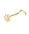 Stone Set Flower Silver Curved Nose Stud NSKB-795